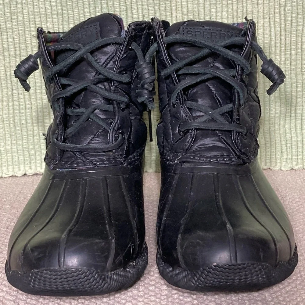 Sperry Womens Black Saltwater Nylon w/Flannel Lining Waterprf Duck Boots SZ US 6